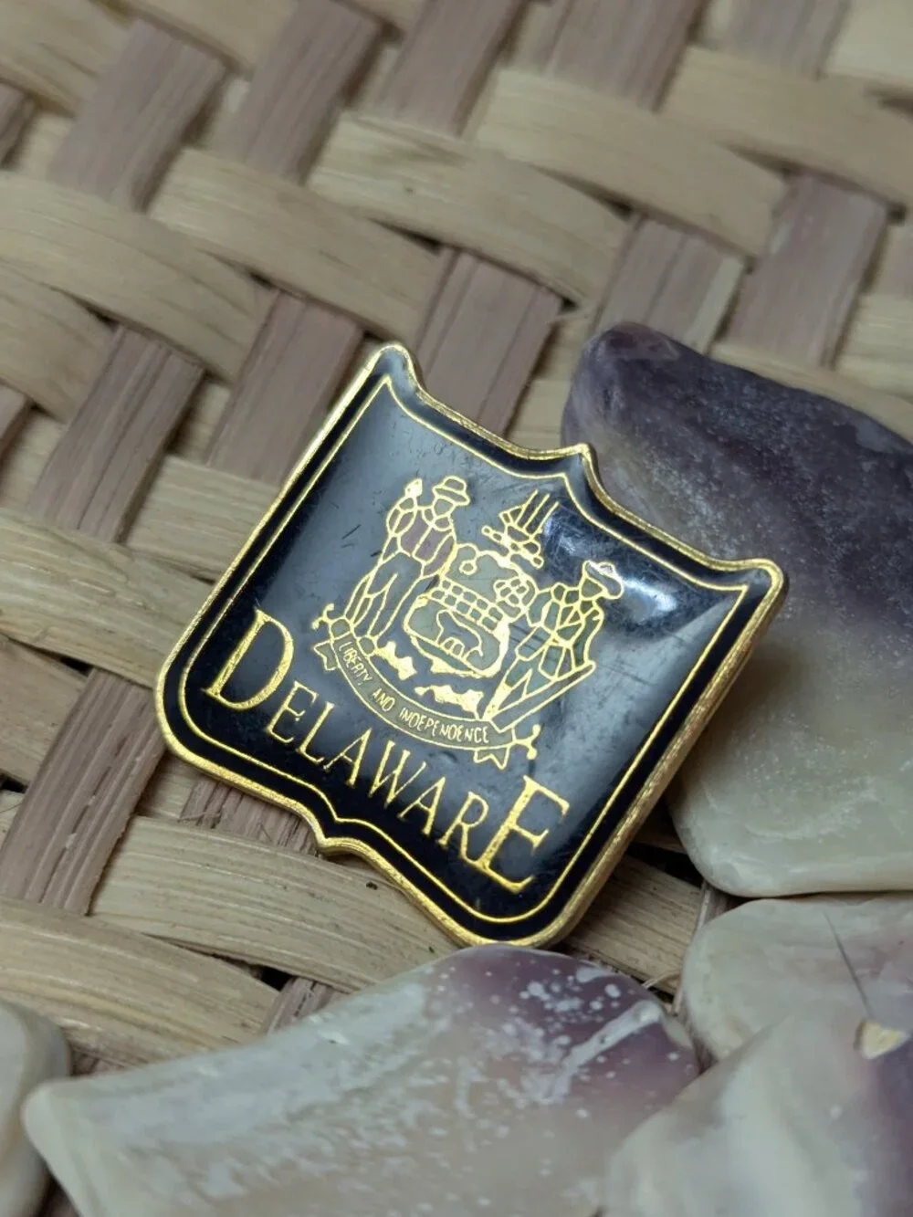 New State Of Delaware Flag Coat Of Arms Blue Shield-Shaped Souvenir Lapel Pin